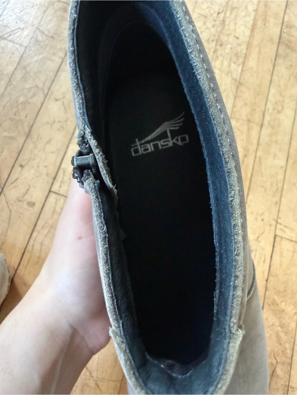 DANSKO Maria Clog Boot Grey Taupe Nubuck Leather Zip Up 39